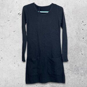 French Connection Sweater Dress Ribbed Knit Fabric Functional Pockets Black W XS